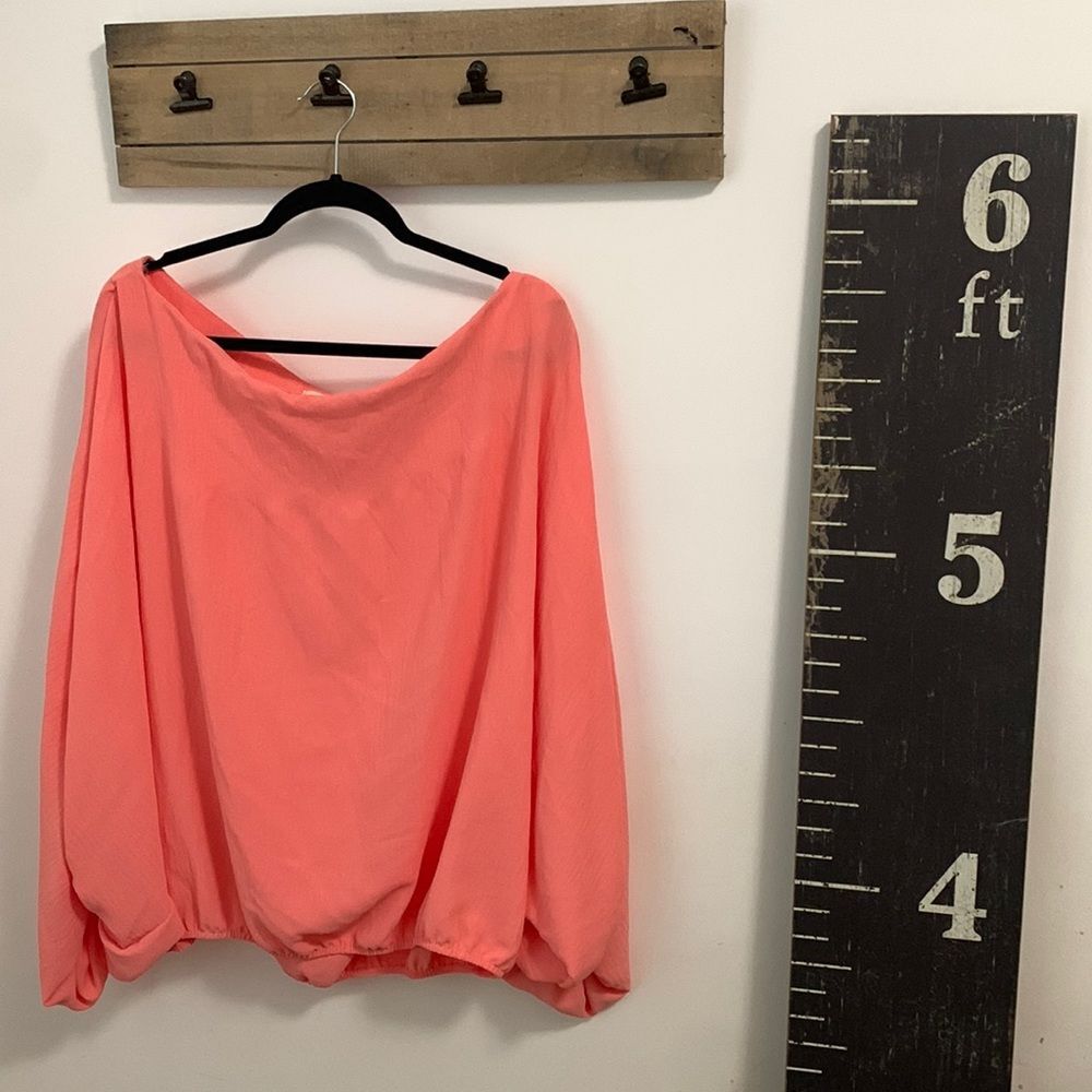 143 Story by Line Up Women 3X Coral Pink Dolman Bubble Sleeve Blouse Top